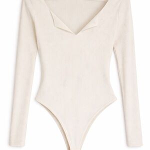 Meshki Ribbed Long Sleeve Bodysuit Cream Size L